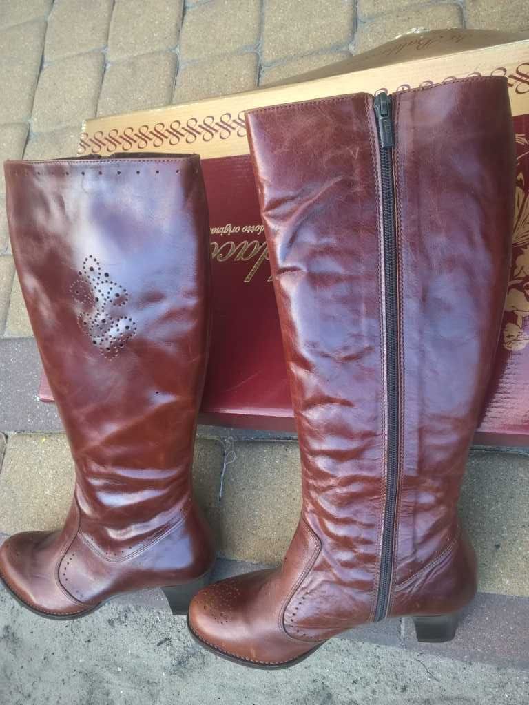 NOWE Buty-Kozaki OFICERKI Damskie37 Natural skóra100% BRĄZ I-Klasa Gw6