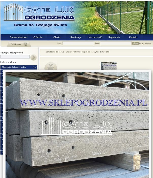 Słupek betonowy 220cm 9x8cm do siarki ,do ogrodzenia,do sad