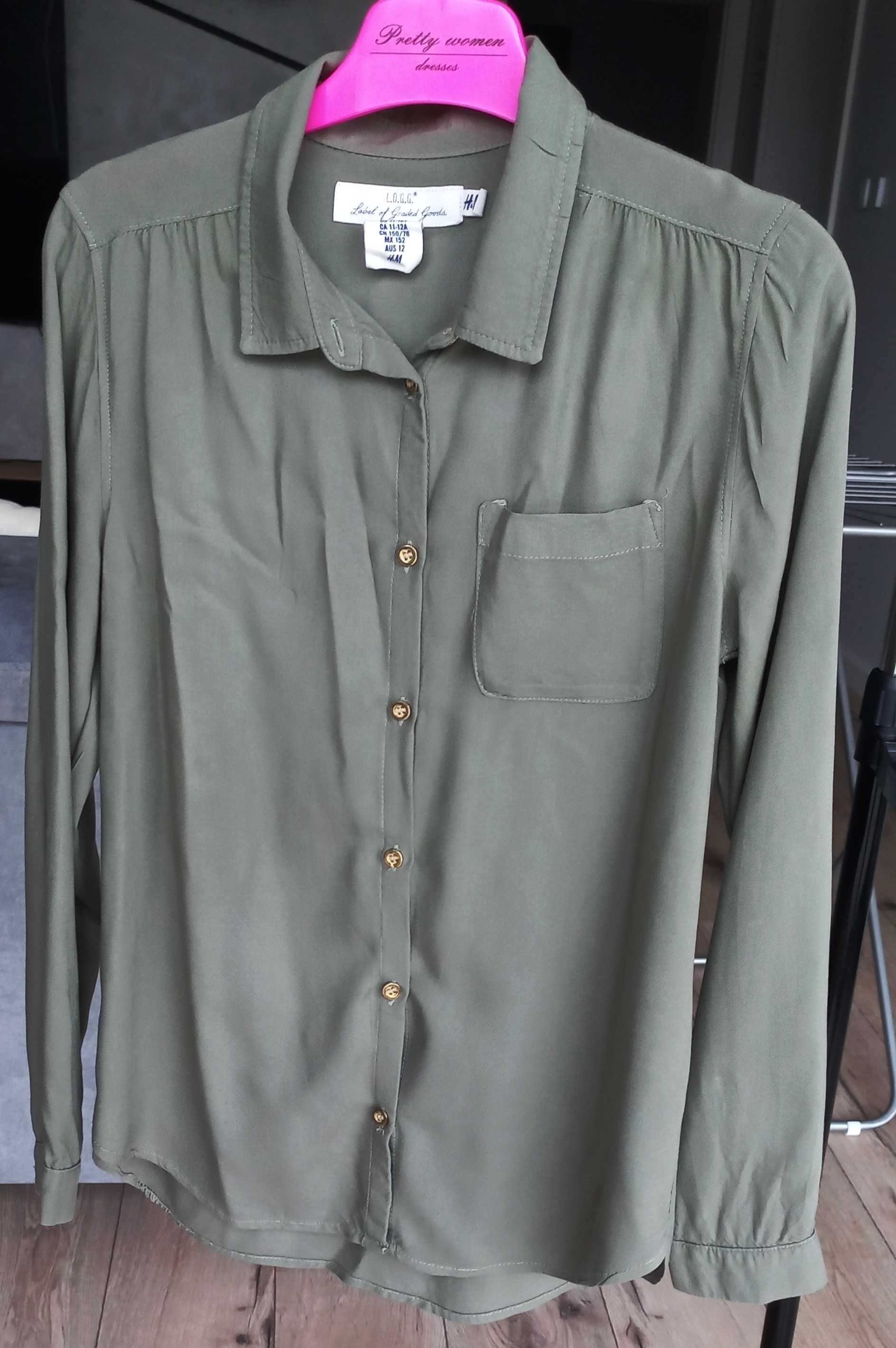 Koszula khaki zgniła zieleń H&M L.O.G.G. 152 z długim rękawem