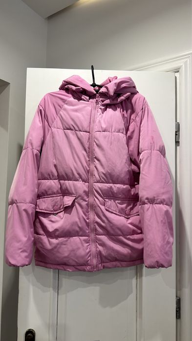 Куртка розовая пуховик осень   зиму  барби пуффер   капюшон парка only