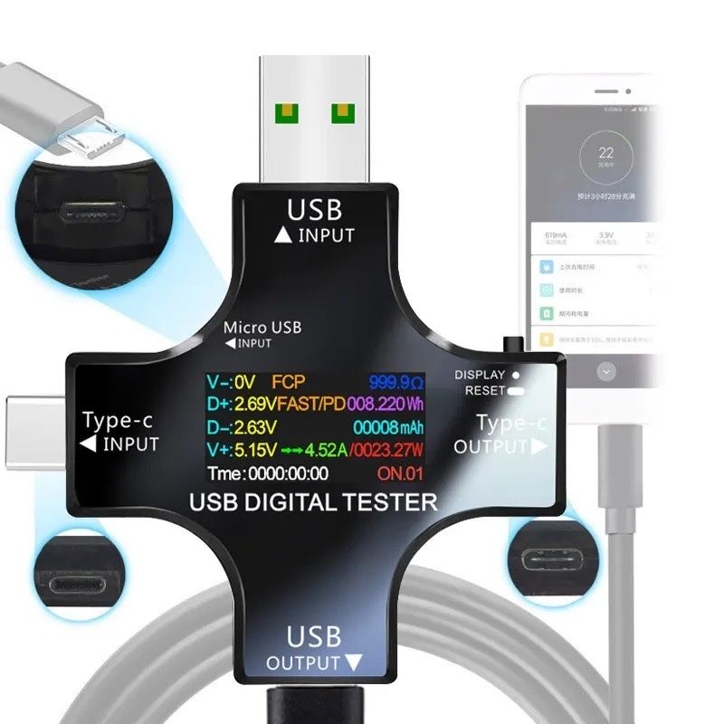 USB тестер Atorch J-7C струму та напруги Type-C, MicroUSB