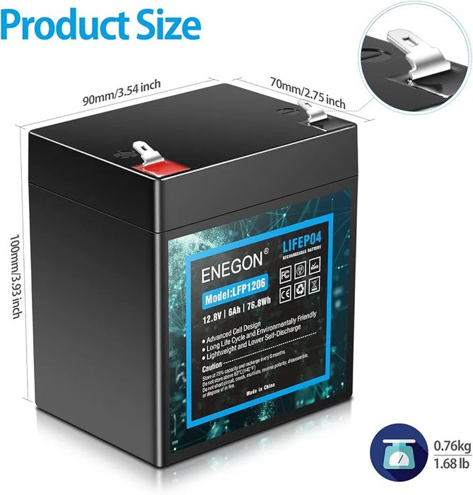 Akumulator bezobsługowy Enegon 12V 6Ah 2000 cykli