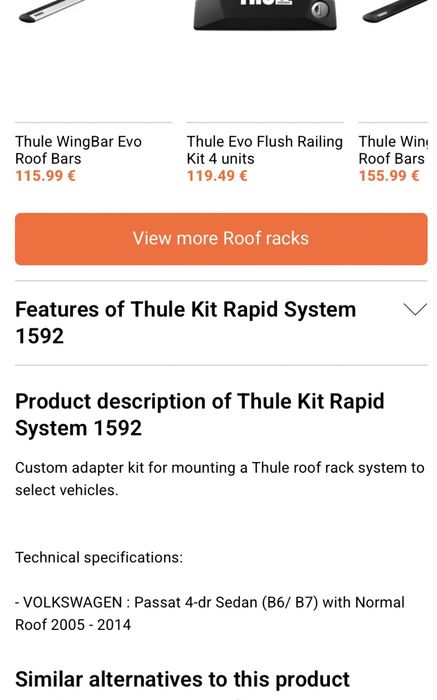 Barras tejadilho thule wingbar para vw passat b6 / b7