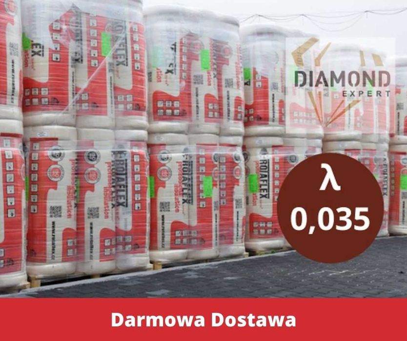 Wełna Mineralna Szklana-5cm Poddasza Domy Szkieletowe 0,033 Rolki Wata