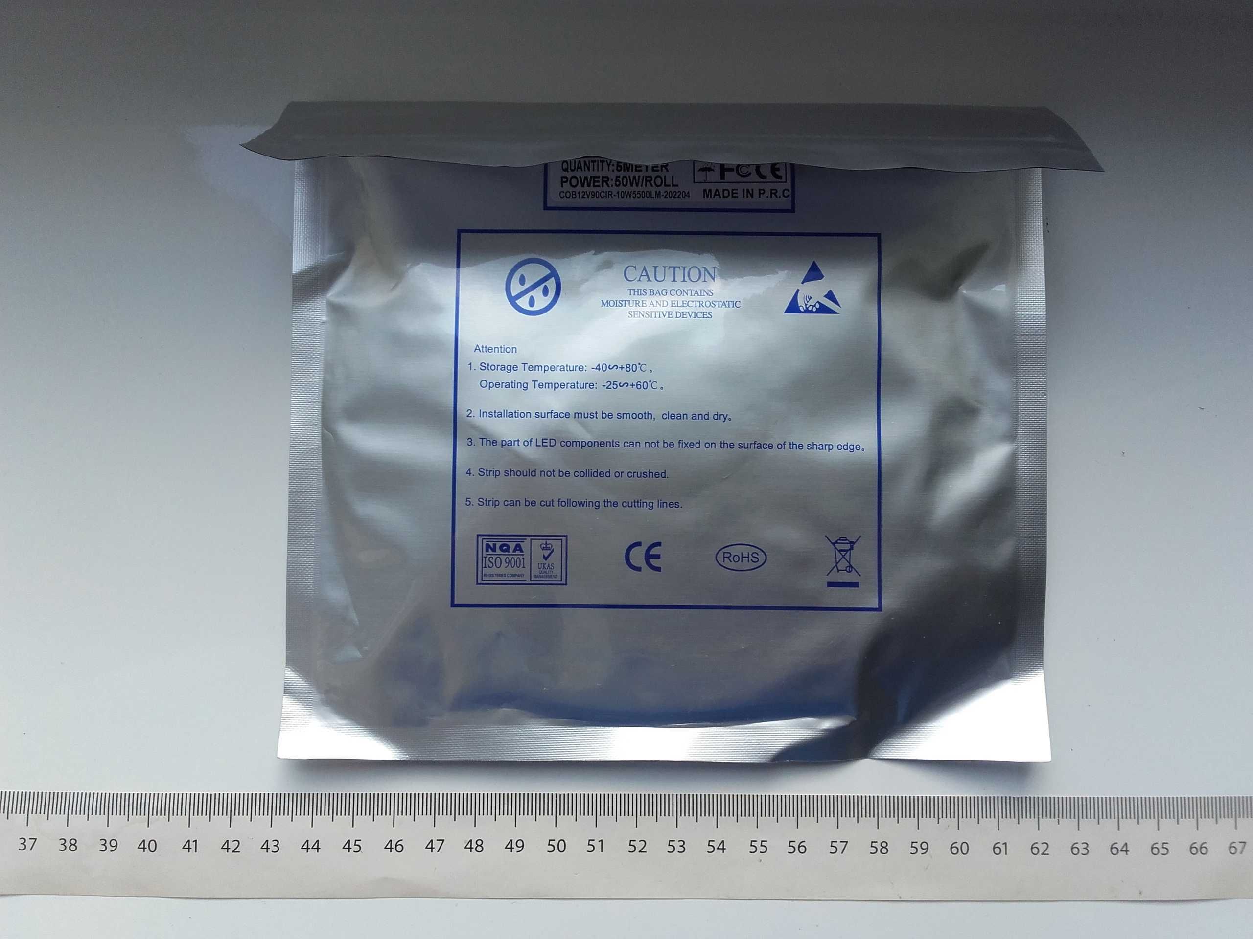Taśma świetlna FCOB, COB, 384 LED, 5mm, 12V, Biały neutralny 10W na m