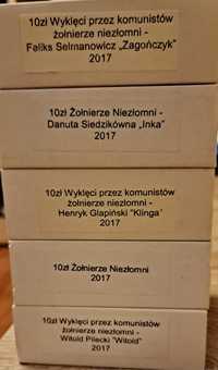 Srebrne monety 10zl z 2017 - kolekcja Żołnierze Niezłomnii