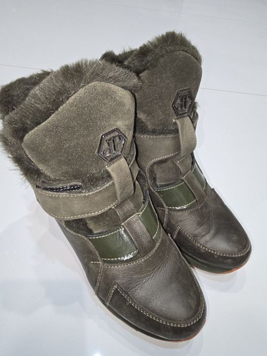 Buty khaki sniegowce z futerkiem na platformie ciepłe wygodne 38 DP