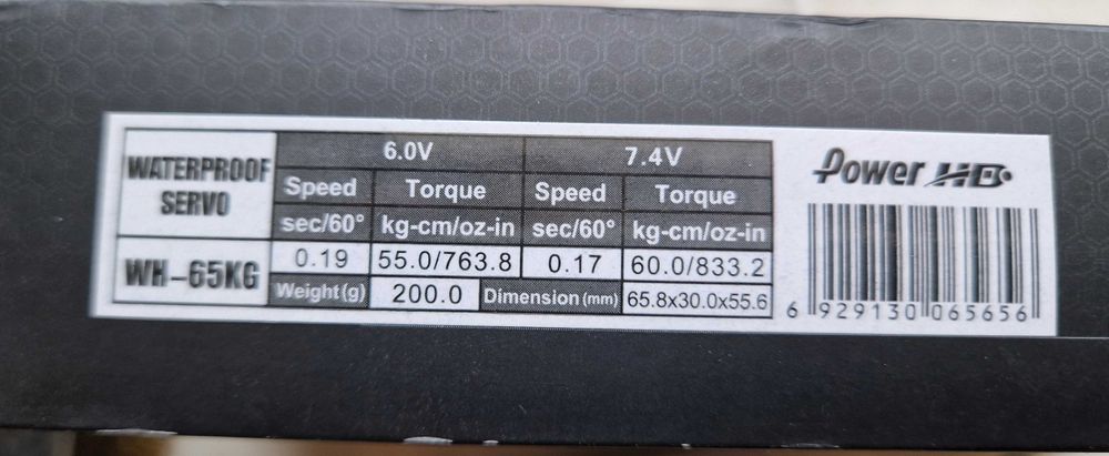 Serwo Power HD WH-65KG 6/7,4/8,4V Model RC 1:5