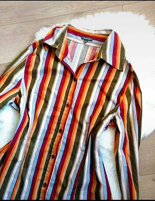 Elegancka dopasowana koszula w paski bawełna M L