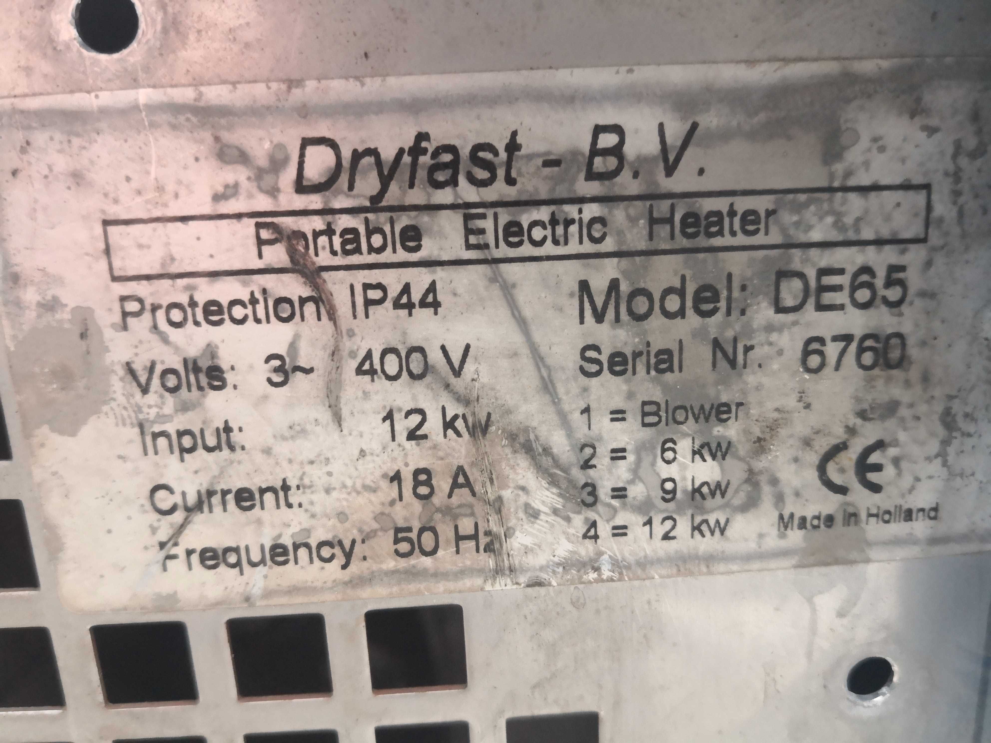 Nagrzewnica elektryczna Dryfast De 65 12kw 1100zł netto gwarancja gwar