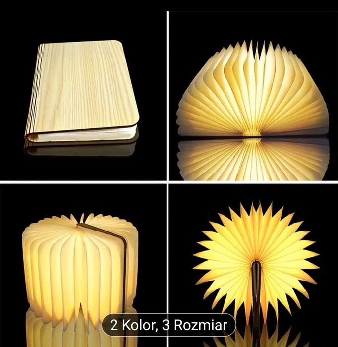 Lampka LED - ksiażka, duża, USB, drewno, ciepłe i zimne swiatło, NOWA