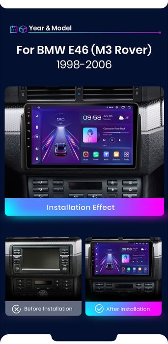 Rádio BMW e46 M3 2/32GB android Auto Carplay 2din 9" gps wifi NOVO