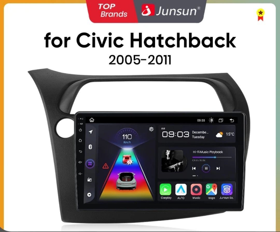 Rádio 9" android Honda CIVIC 2005-11 CARPLAY WIFI GPS Novo