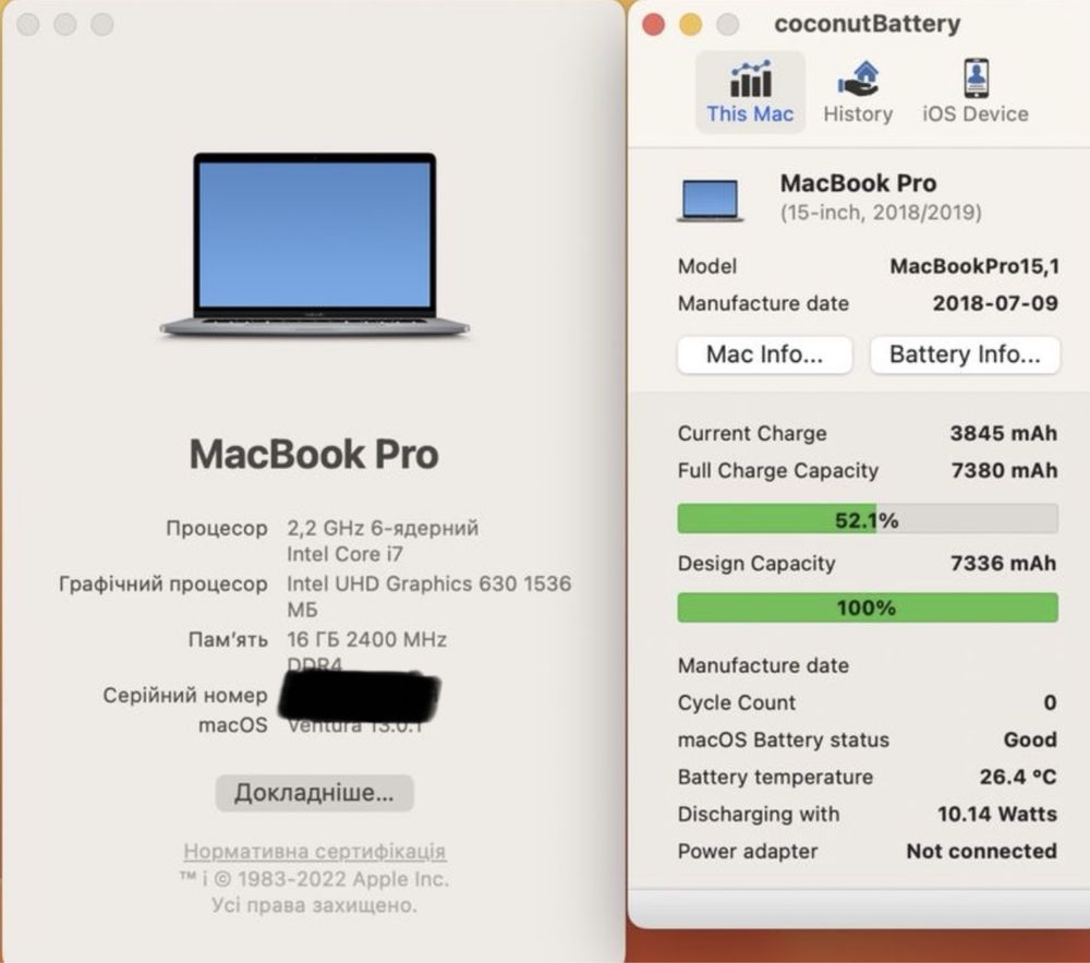 Macbook pro 15 2018 i7 2.2/ 16/ 256gb/ Radeon Pro 555x 4GB