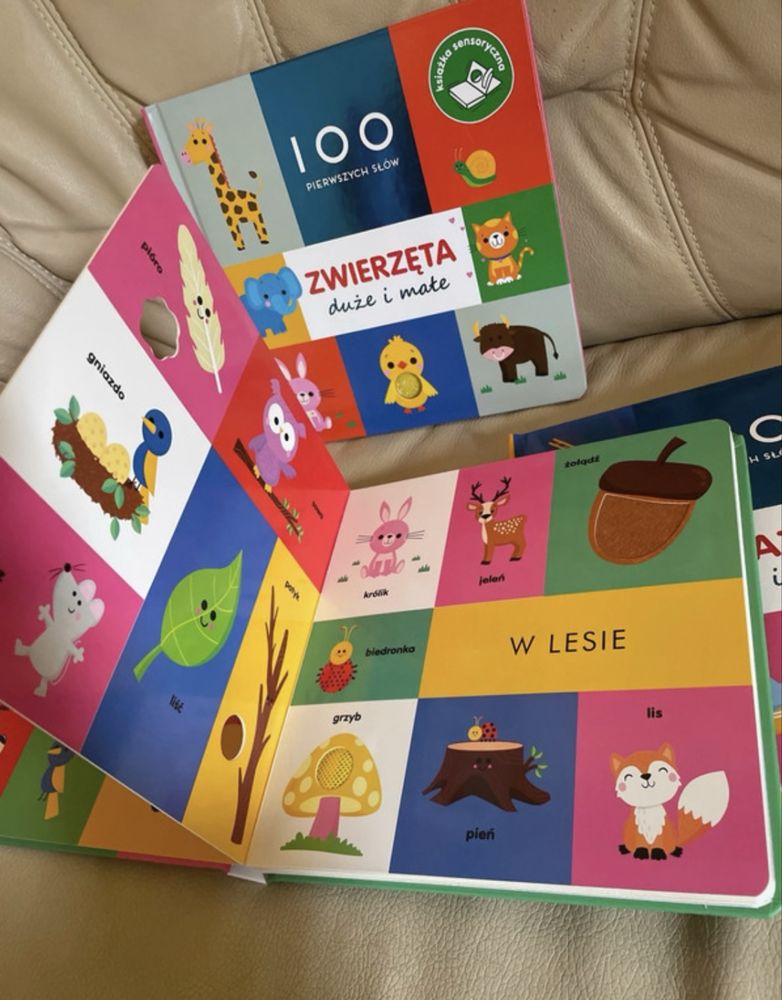 Książeczka sensoryczna dotykowa z wyciętymi okienkami słownik