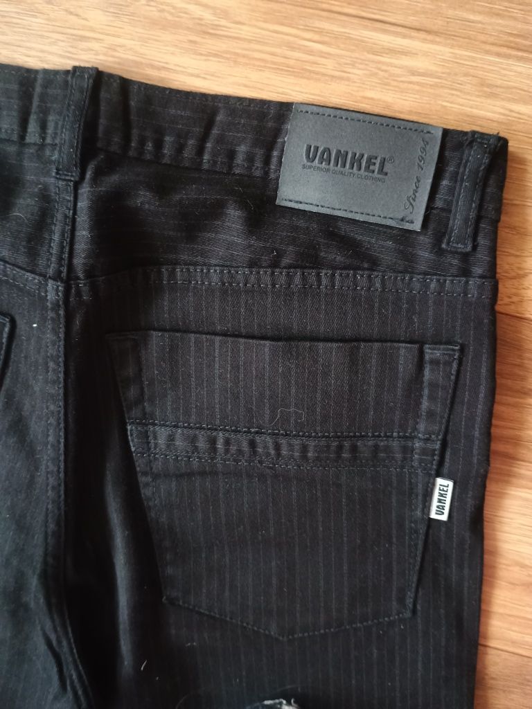 eleganckie spodnie męskie prążki jeans jak nowe