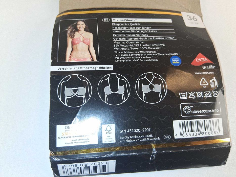 A209 Sansibar Góra Bikini Damska Pomarańczowa Wiązana Rozmiar 36