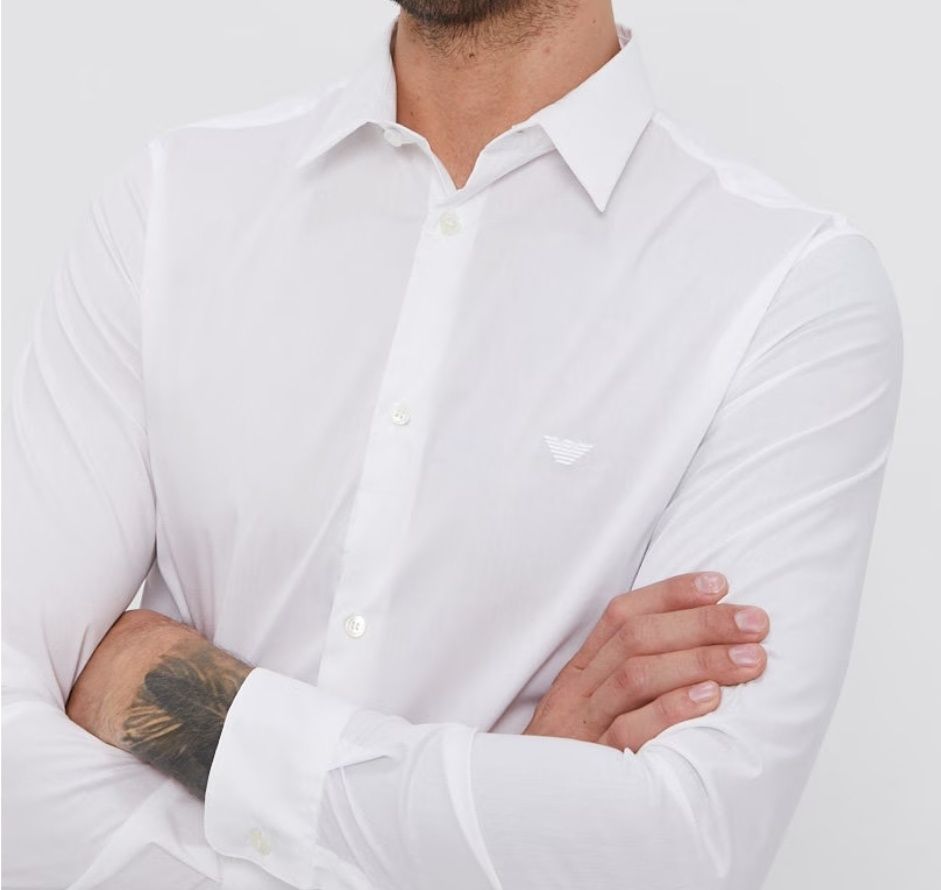 Emporio Armani koszula bawełna biała z kołnierzykiem r S 
męska