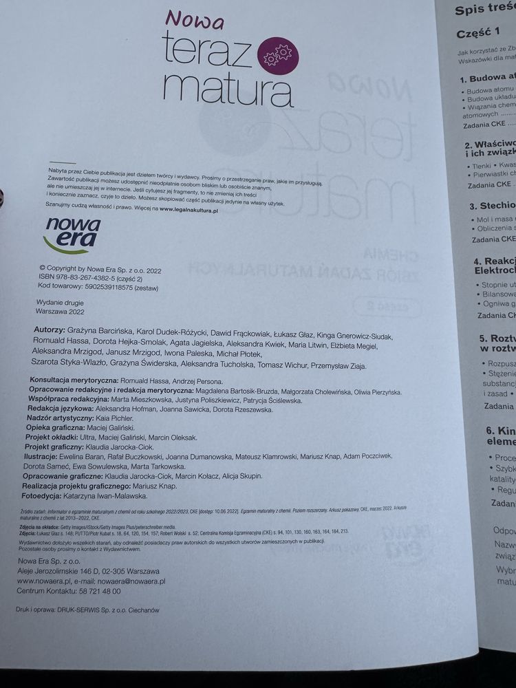 Nowa teraz matura Chemia komplet część 1 + część 2
