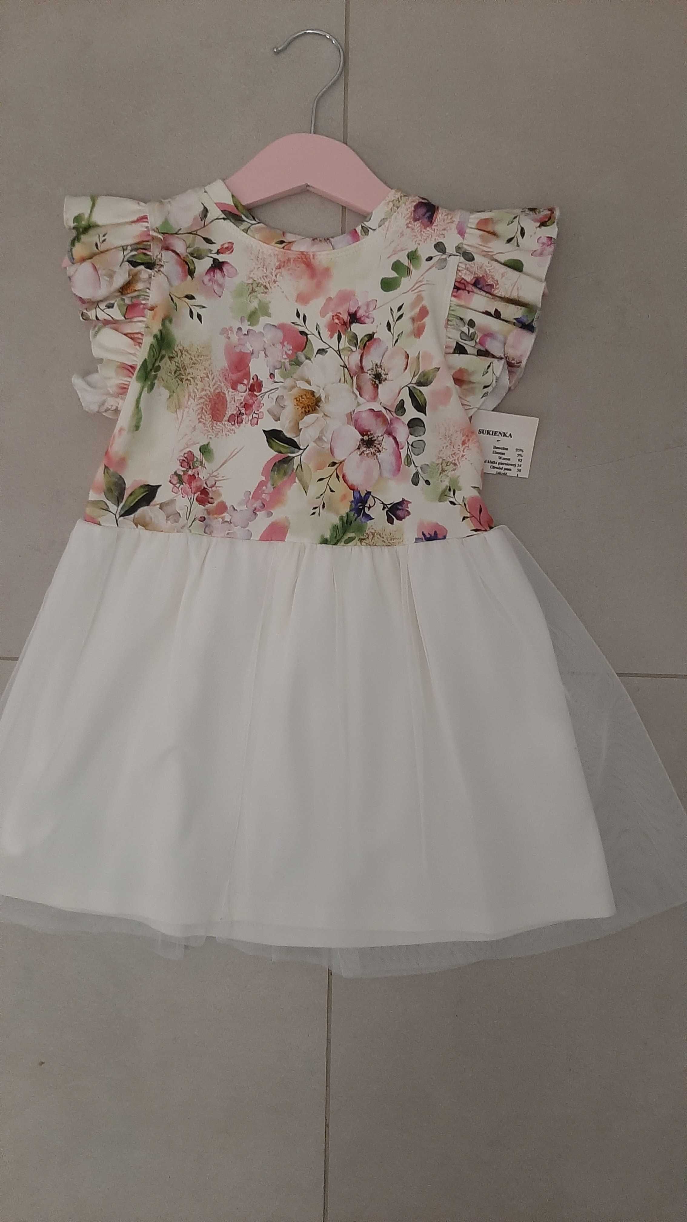 Nowa sukienka 92 krótki rękaw tiul balowa wizytowa wesele wiosna różow