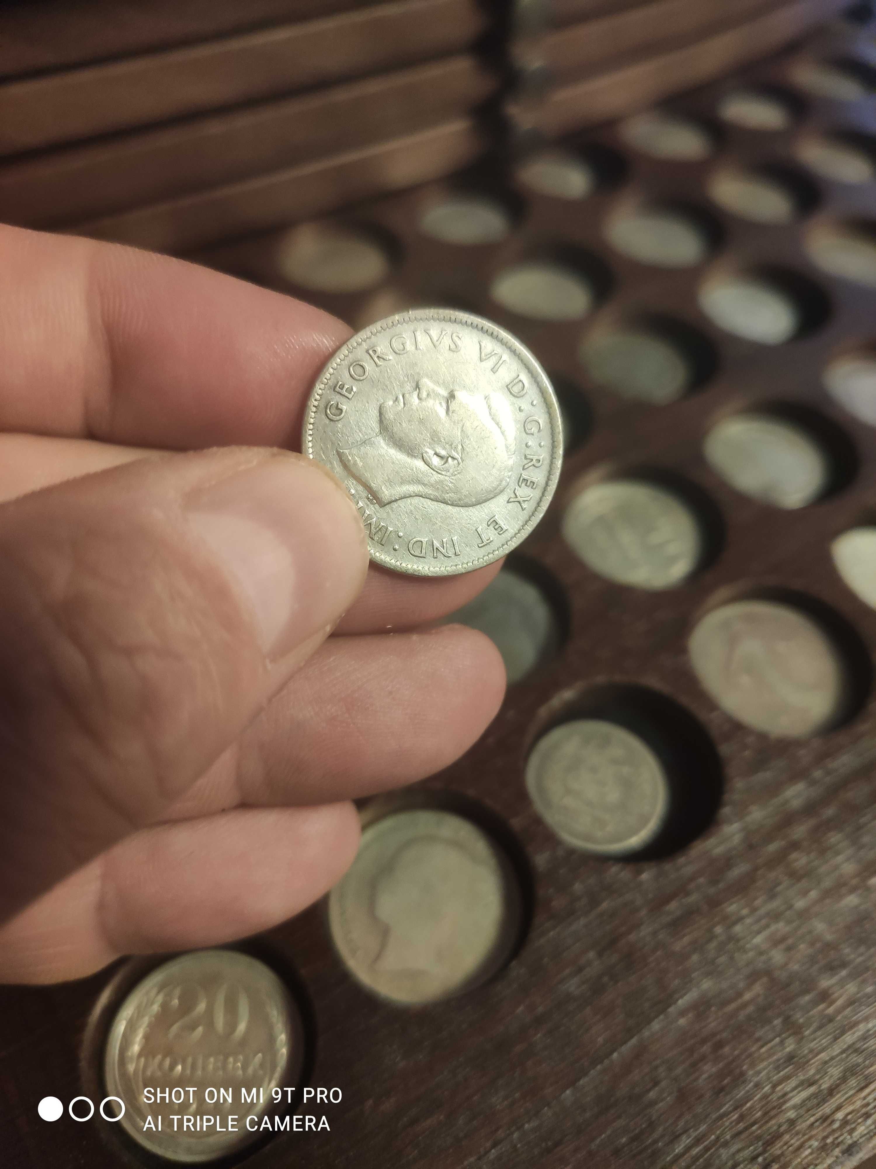 Канада 25 центов 1939 год король Георг и обратка олень серебро