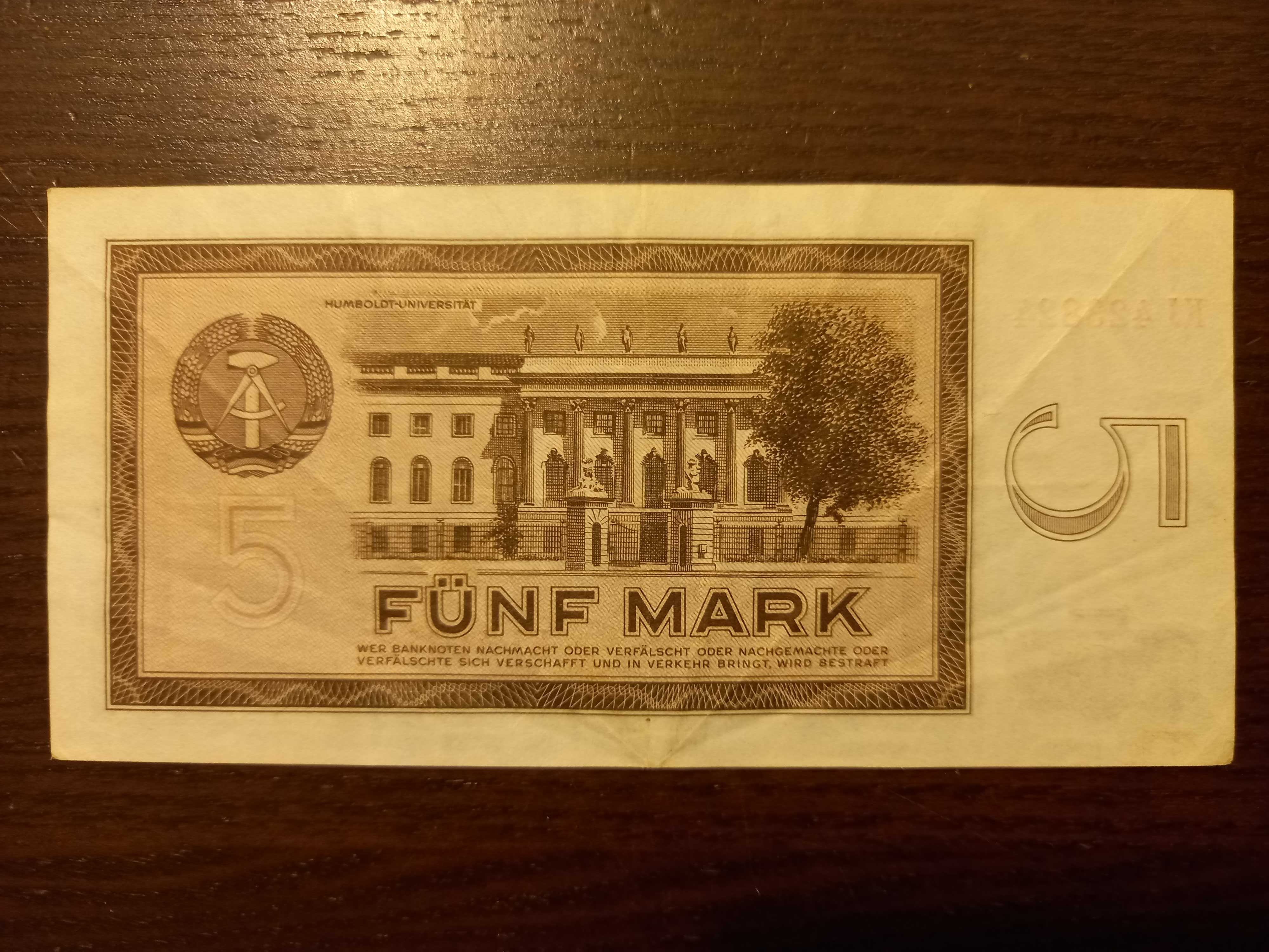 Banknot 5 Funf Mark DDR 1964
