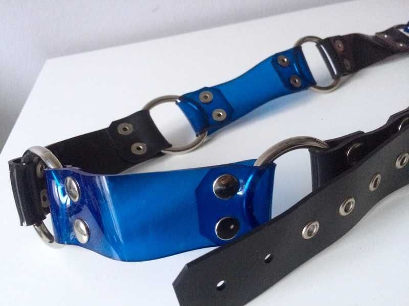 Pasek czarny niebieski goth gothic cyber cyberdog gotyk punk rock
