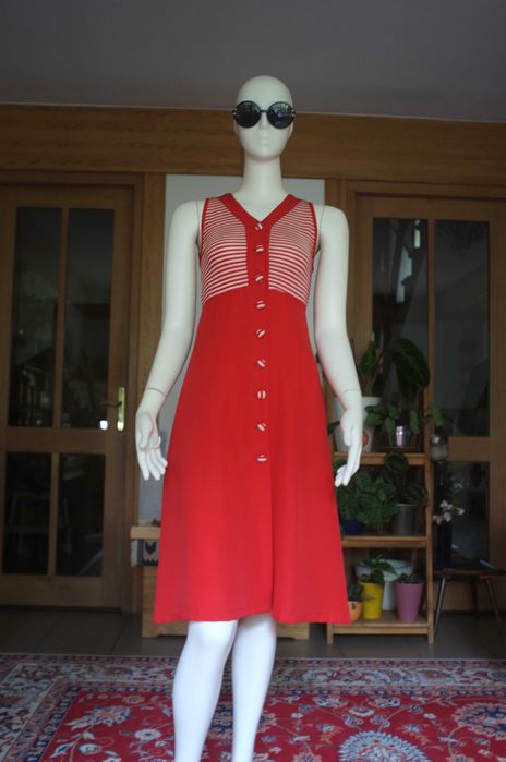 trykotowa marynarska sukienka vintage 60s szmizjerka zabytkowa midi