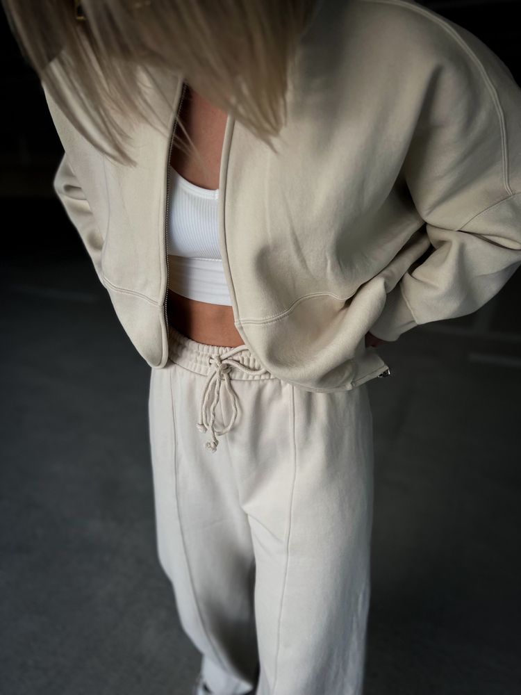 Костюм в стилі Zara, штани Палаццо, оверсайз , молочний колір та сірий