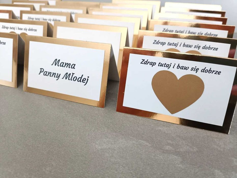 Winietki glamour złote dwustronne ze zdrapką z zadaniami