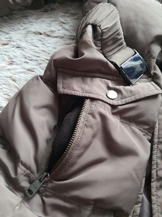 Oliwkowy puchowy płaszcz zimowy, ocieplany Esprit XS/34 real down