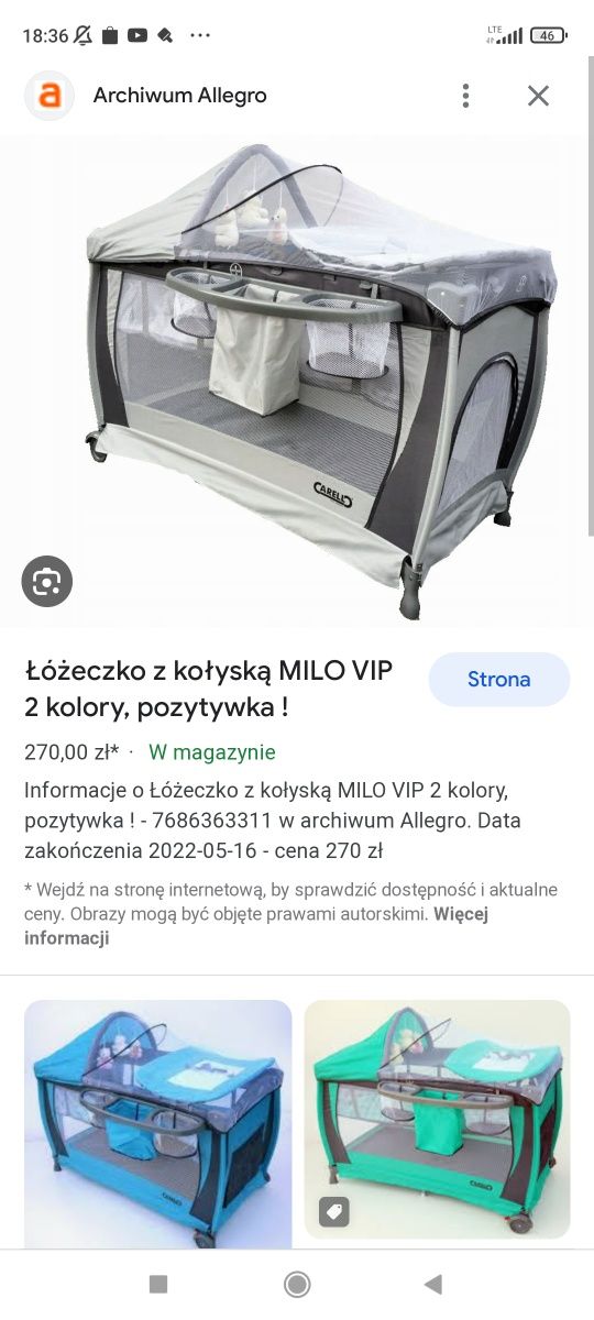 Łóżeczko turystyczne z kołyską MILO VIP