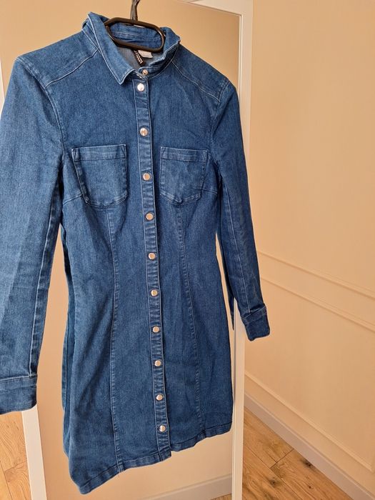 Sukienka tunika jeansowa damska dopasowana taliowana 34 XS H&M