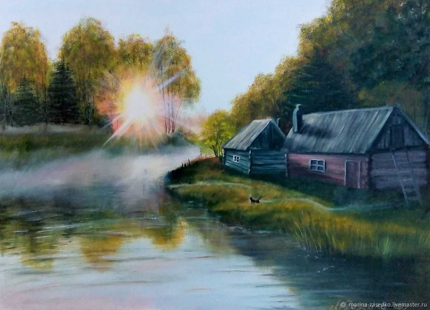 Картина маслом на холсте  Восход у реки
