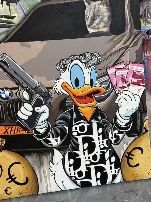 Картина Скрудж в діор з BMW гроші пістолет  50х70 поп- арт