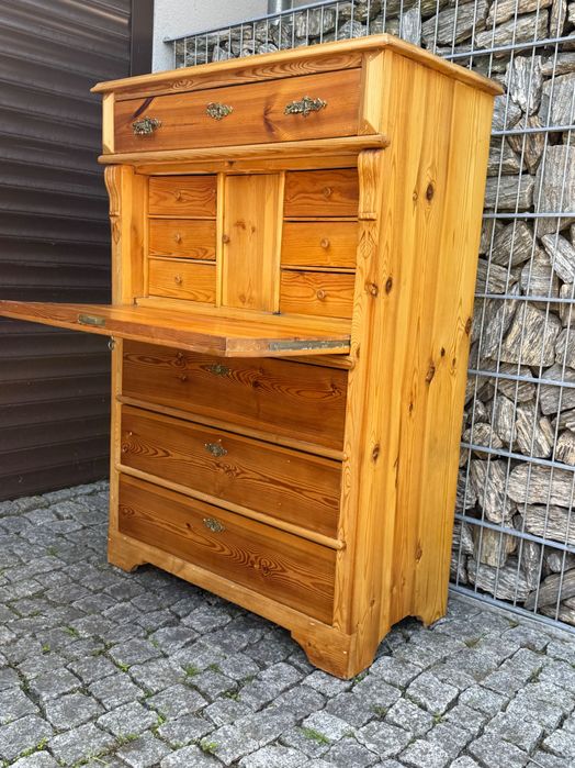 Sekretarzyk sosnowy Sekretera szyfoniera biurko z blatem stary