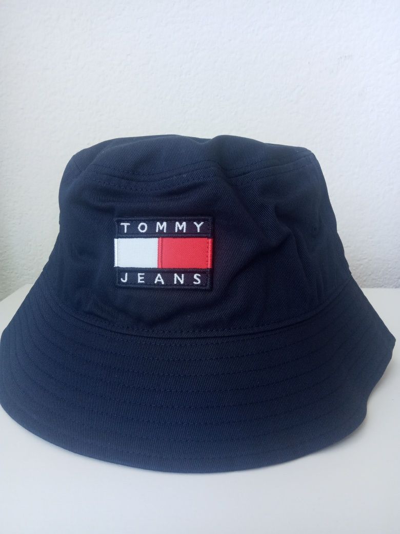 Nowy oryginalny kapelusz Tommy Hilfiger bucket hat granatowy bawełna