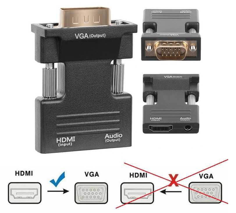 Konwerter HDMI do VGA + Audio Wtyk HDMI - Gniazdo VGA D-SUB *Wejherowo