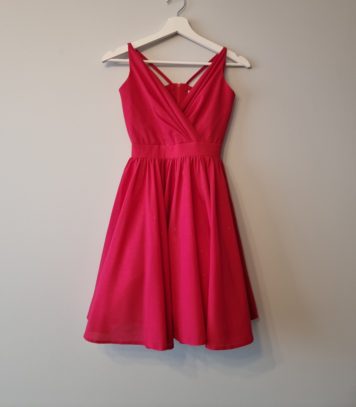 Sukienka czerwona brokatowe damska rozmiar 32 XXS imprezowa karnawał
