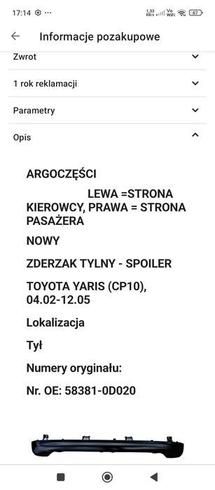 Pas tylny Dolny  spojler zderzak Toyota Yaris