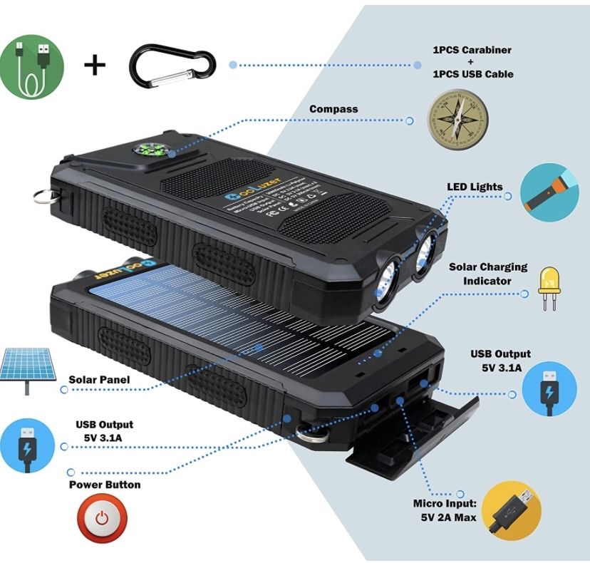 Power Bank 36800 мАч Solar фонарик компас Оригинал павер банк