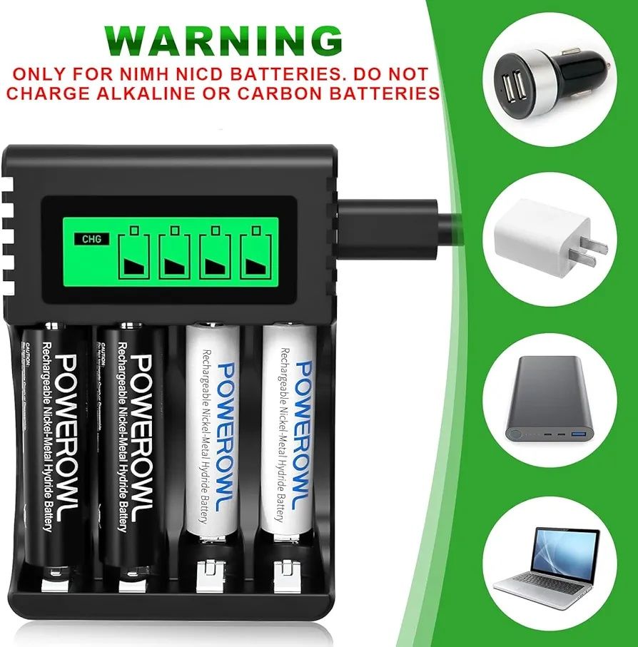 Ładowarka akumulatorów POWEROWL 4-slot AA AAA z wyświetlaczem LCD