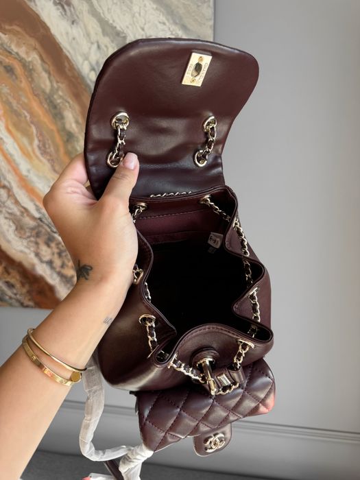 Рюкзак Chanel Backpack Lambskin шкіра | бургунді, білий, чорний