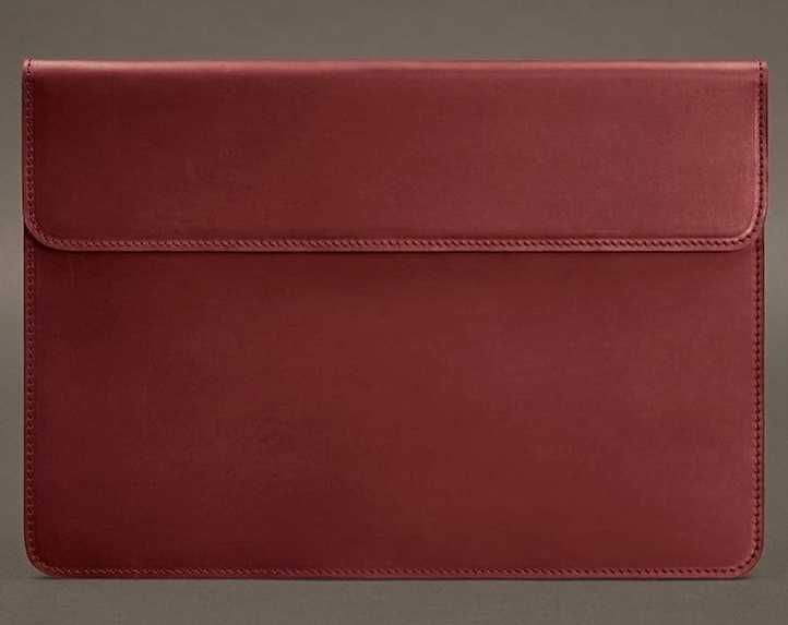Шкіряний чохол-конверт для MacBook 13 дюймов, бордовий, 33,5х23,5 см