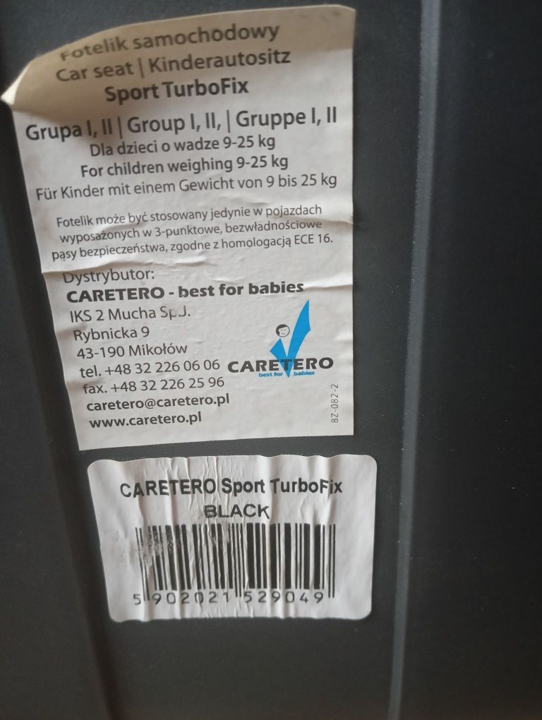 Caretero sport turbofix fotelik samochodowy 9-25kg,ISOFIX,bezwypadkowy