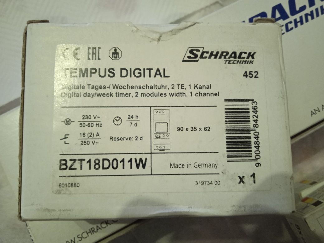 Zegar cyfrowy dzień/tydzień 1 kanał, Tempus Digital Schrack BZT18D011W