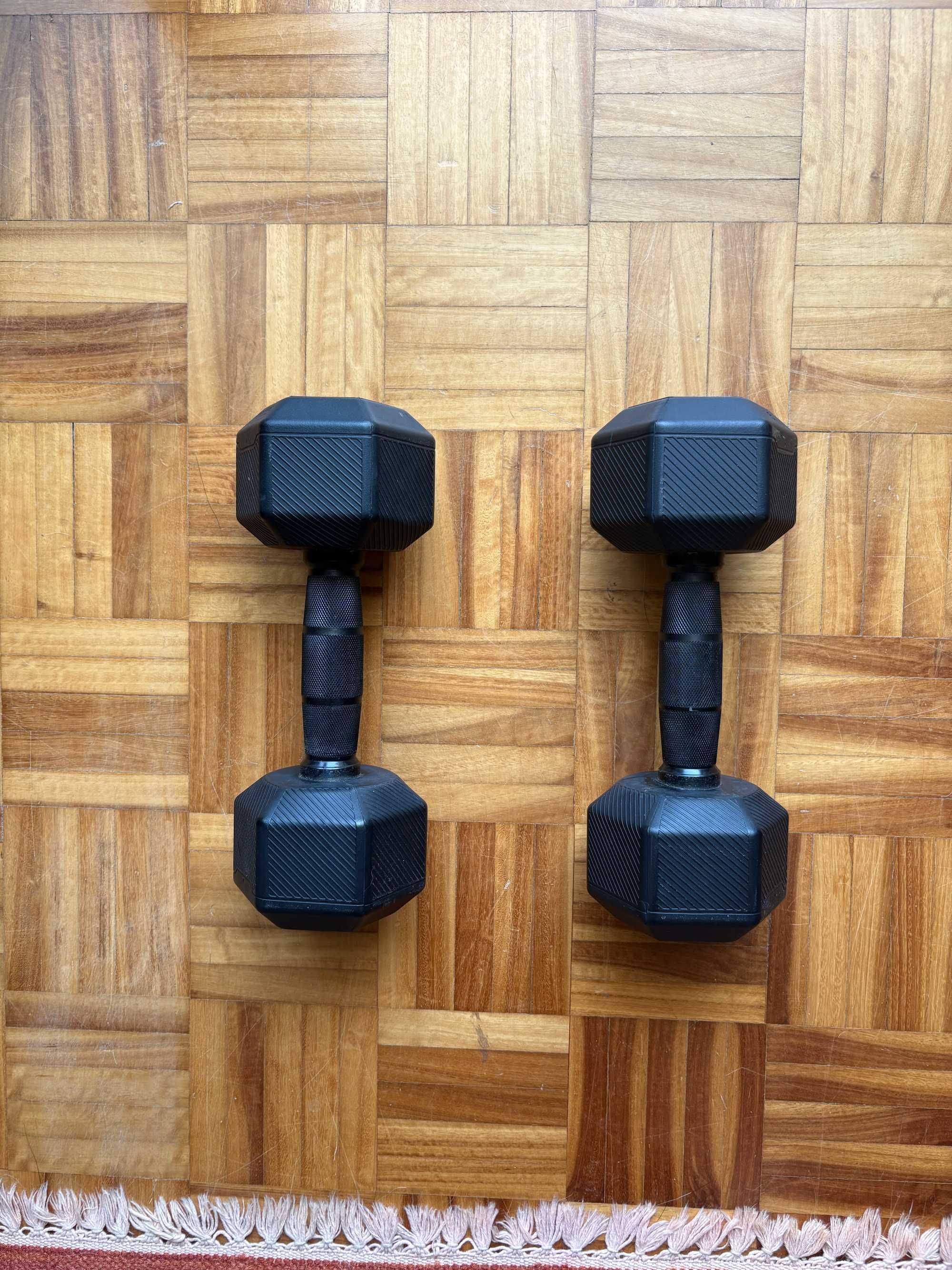 2 x Haltere Hexagonal de Musculação e Cross Training 7,5 kg Preto