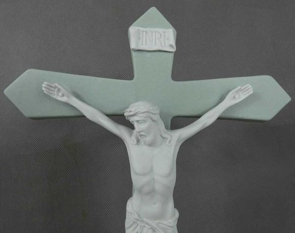 UNIKAT KRUCYFIKS krzyż Jezus BISKWIT porcelana 26c