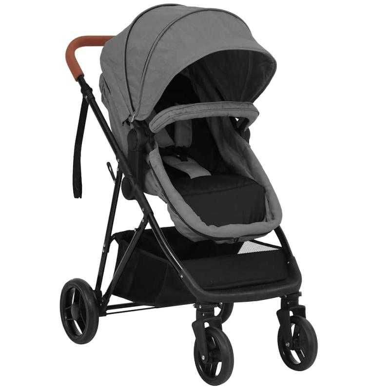 Carrinho de Bebé 3-em-1 com Cadeira Auto – Cinzento-Claro e Preto