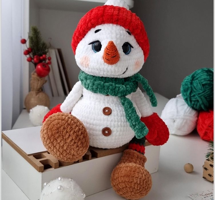 сніговик, іграшки в'язані,ручна робота м'які